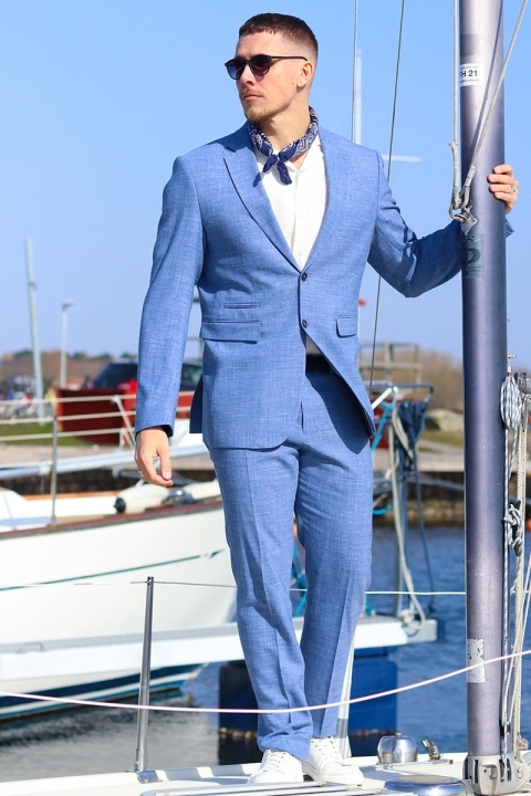 Selected Slim Oasis Lin Suit Light Blue