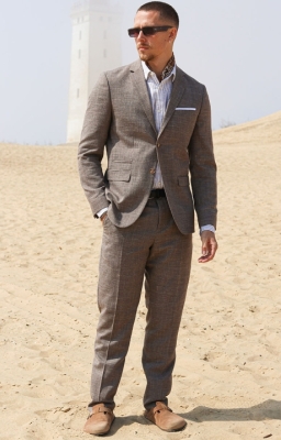 Selected Slim Oasis Lin Suit Dark Sand Melange