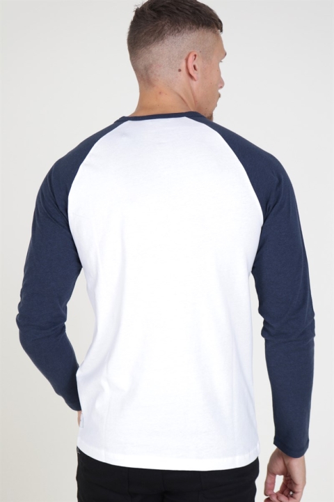 Only & Sons Elton Raglan Granddad LS T-skjorte White/Navy