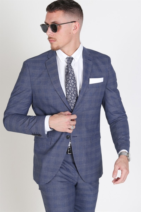 Selected Slim Mylo-Bill Blazer Check Blue Depths