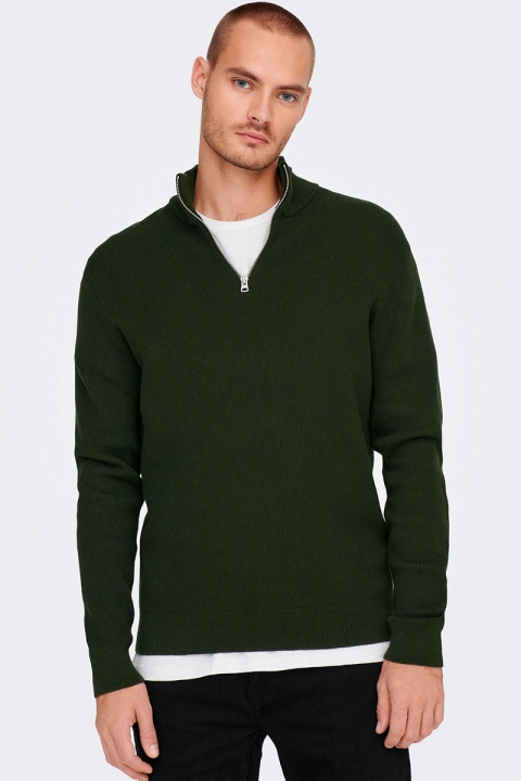 ONLY & SONS PHIL COTTON HALF ZIP KNIT Rosin