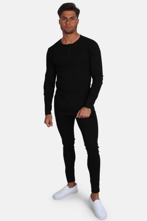 Basic Brand Placket LS T-skjorte Black