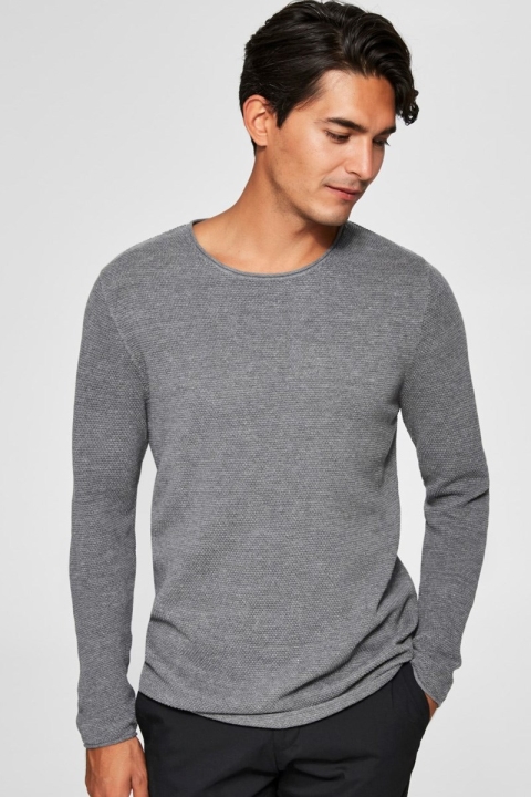 Selected Rocky Crew Neck Strikke Medium Grey Melange