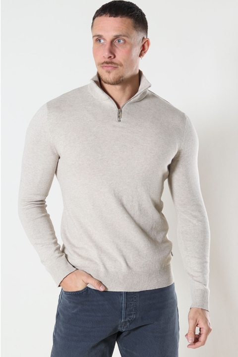 Jack & Jones JJEEMIL KNIT HALF ZIP NOOS Oatmeal