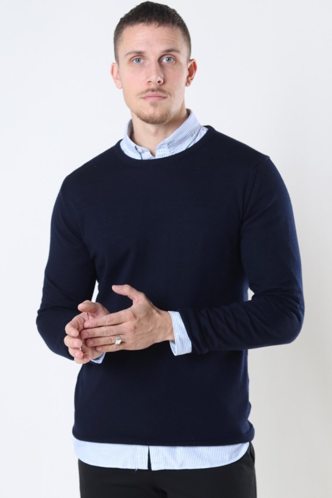 Clean Cut Copenhagen Merino Wool Crew Strikke Navy