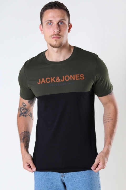 Jack & Jones JJEURBAN BLOCKING TEE SS O-NECK NOOS Forest Night Hawaiian-Black Print/Slim Fit