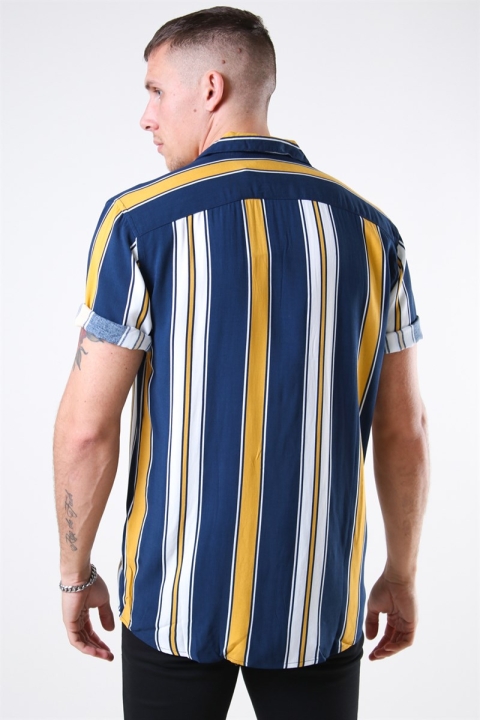 Only & Sons Vilas S/S Reverse Viscose Skjorte Golden Spice Stripes