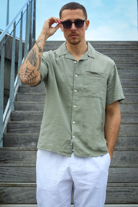 Solid Allan Cuba Linen Shirt Vetiver