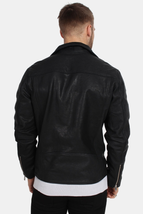 Selected Scott Læder Biker Jakke Camp Black