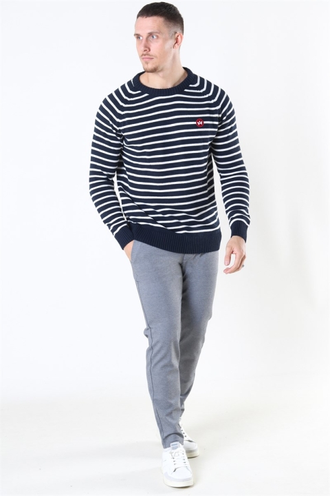 Kronstadt Liam Recycled Cotton Striped Strikke Navy/White