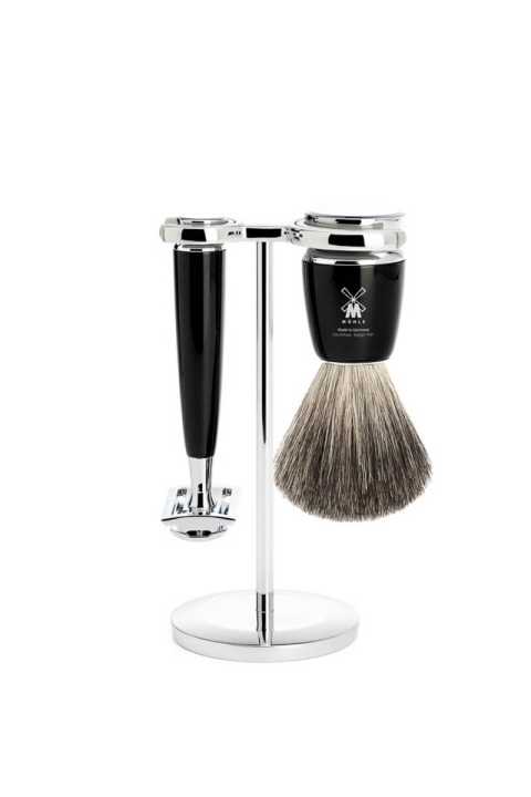 Mühle Barberingssett Med DE-Skraber, Barberingskost & Holder, Sort