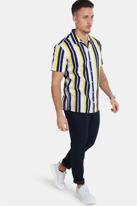 Kronstadt Cuba S/S Gr. 76 Skjorte White/Yellow/Navy