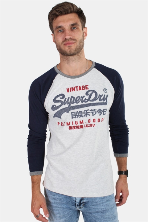 Superdry Premium Goods Raglan L/S T-skjorte Grey/Montana Blue