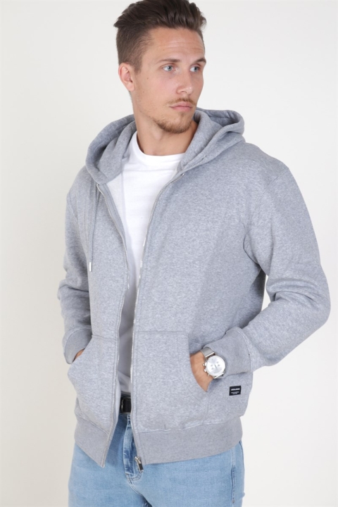 Jack & Jones Soft Genser Zip Hood Light Grey Melange