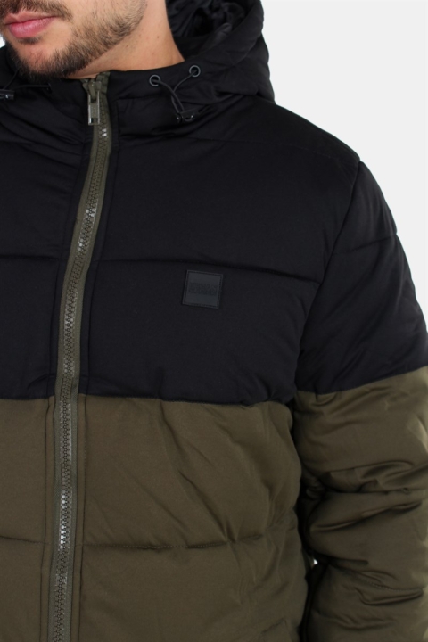 Klokkeban Classics Hooded 2-Tone Puffer Jakke Dark Olive/Black