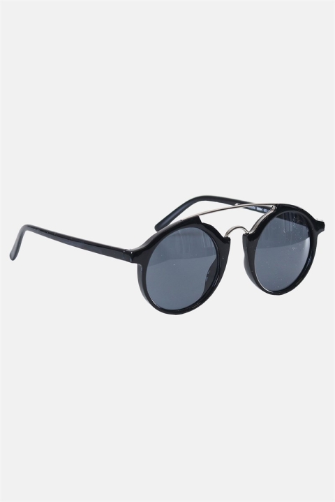 Fashion Round Club Sort/Silver Solbrille Grey Lens