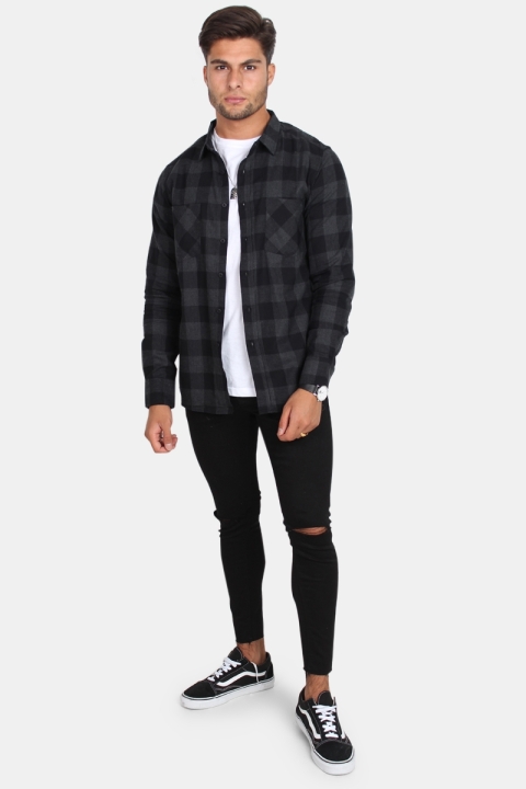 URBAN CLASSICS Checked Flanell Skjorte Black/Charcoal