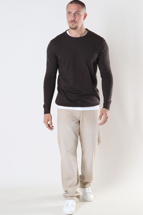 Clean Cut Copenhagen Merino Wool Crew Brown Melangè