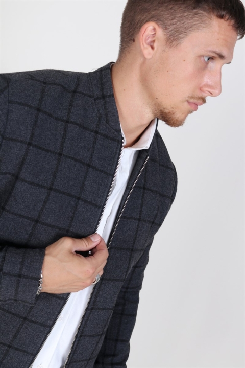 Les Deux Como Wool Check Bomberjakke Charcoal/Black