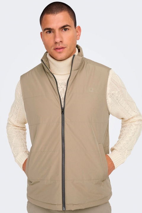 ONLY & SONS ONSMELVIN LIFE LIGHT VEST OTW VD Chinchilla