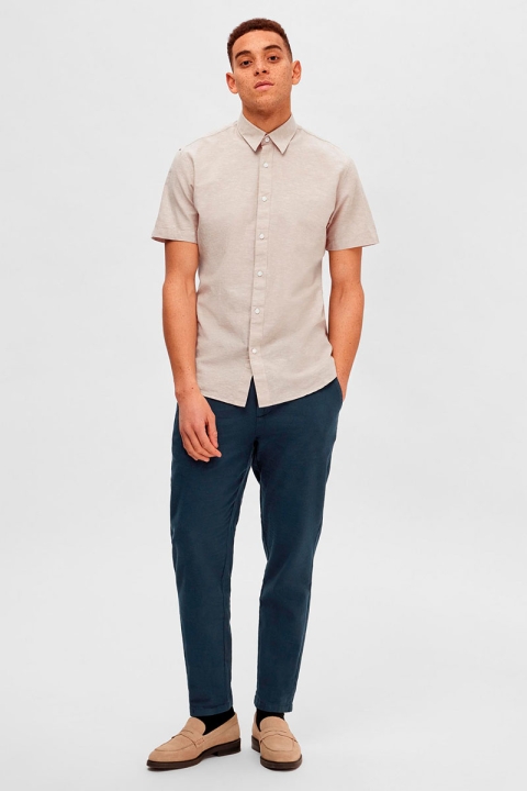 Selected SLHSLIMNEW-LINEN SHIRT SS CLASSIC Kelp