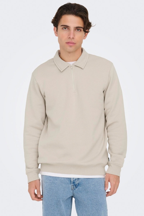 ONLY & SONS Ceres Half Zip Polo Sweat Silver Lining