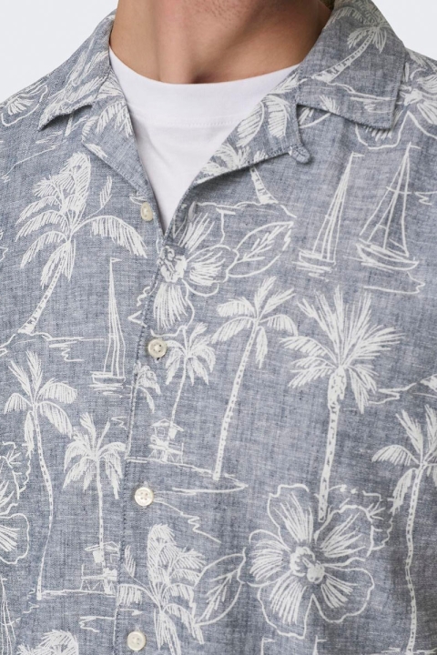 ONLY & SONS Caiden SS Regular Hawaii Linen Shirt Dress Blues