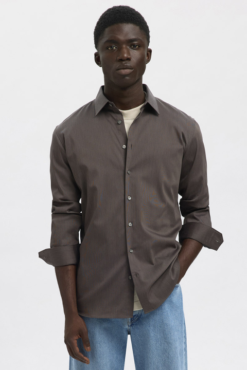 Selected Performance Stretch LS Shirt Morel Mixed Black