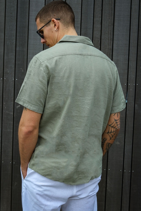 Solid Allan Cuba Linen Shirt Vetiver