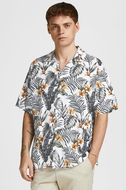 Jack & Jones JPRBLATROPIC RESORT SHIRT S/S RELAX SN White