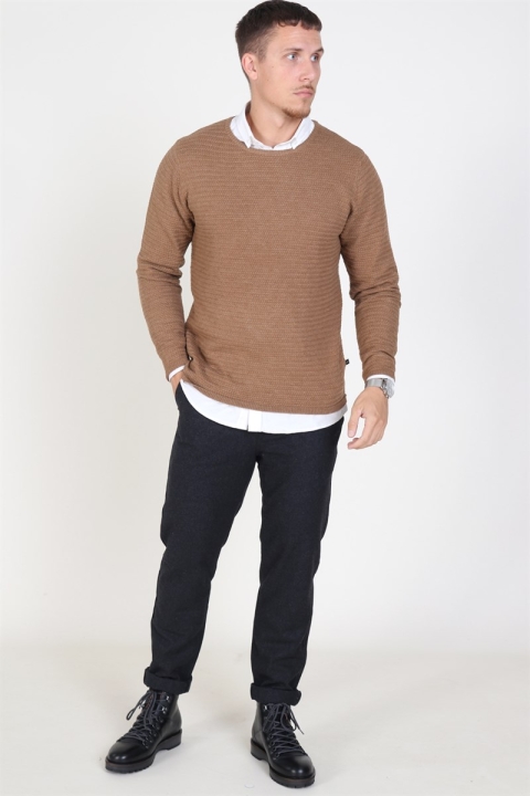 Clean Cut Aberdeen Crew Neck Strikke Warm Sand Melange