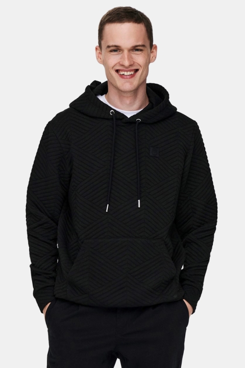 ONLY & SONS ONSRODNEY REG QUILT HOODIE SWEAT Black