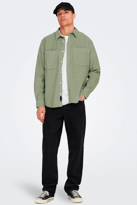 ONLY & SONS ONSALP RLX 2PKT WASHD CORD LS SHIRT NOOS Seagrass