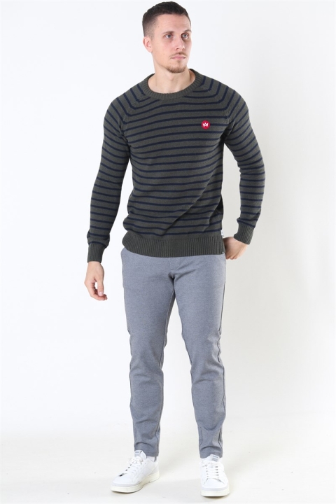 Kronstadt Liam Recycled Cotton Striped Strikke Army Mel/Navy