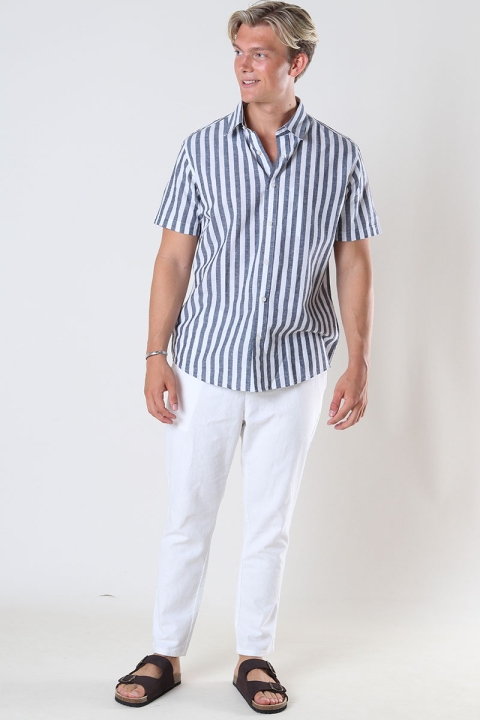 Selected Reg New Linen Shirt SS Stripe Sky Captain