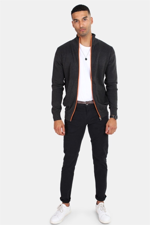 Kronstadt Jacob Zip Strikke Charcoal Mel/Orange