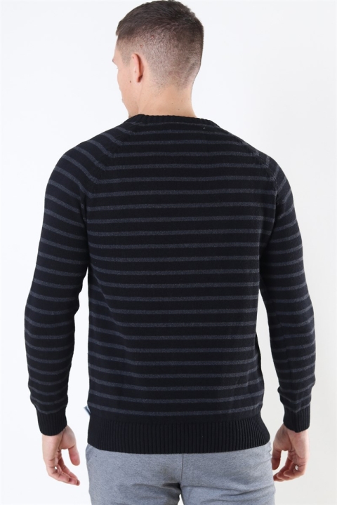 Kronstadt Liam Recycled Cotton Striped Strikke Black/Charcoal