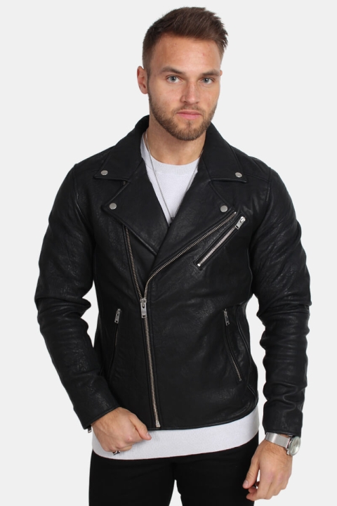 Selected Scott Læder Biker Jakke Camp Black