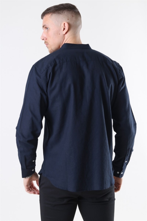 Clean Cut Cotton Linen Mao Skjorte Navy