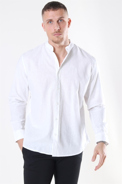 Clean Cut Cotton Linen Mao Skjorte White