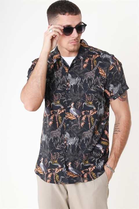 Only & Sons Gabrial S/S Animal Viscose Skjorte Black/Zoo Print