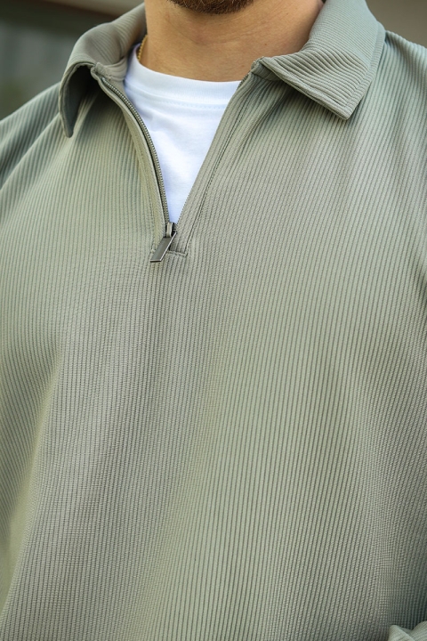 Selected Relax Plisse Half Zip LS Polo Vetiver