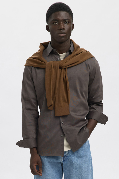 Selected Performance Stretch LS Shirt Morel Mixed Black