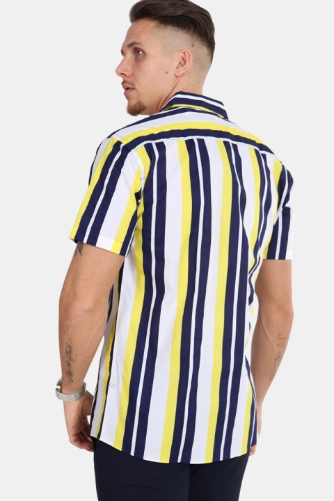 Kronstadt Cuba S/S Gr. 76 Skjorte White/Yellow/Navy