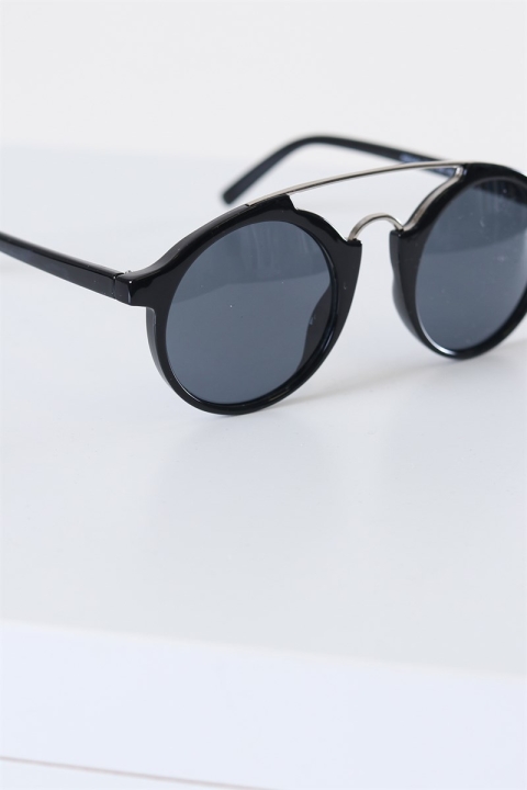 Fashion Round Club Sort/Silver Solbrille Grey Lens