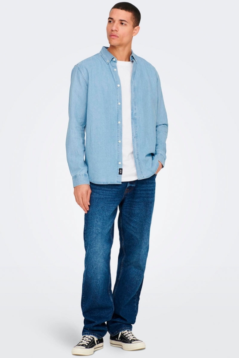 ONLY & SONS DAY REG DOWN CHAMBRAY LS SHIRT Light Blue Denim