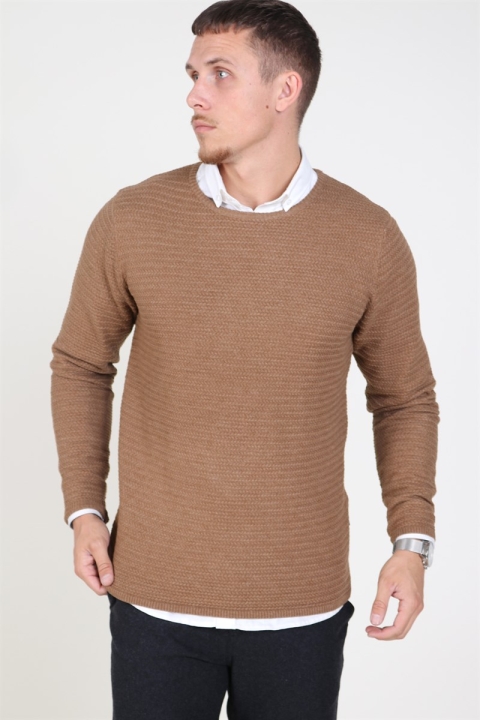 Clean Cut Aberdeen Crew Neck Strikke Warm Sand Melange