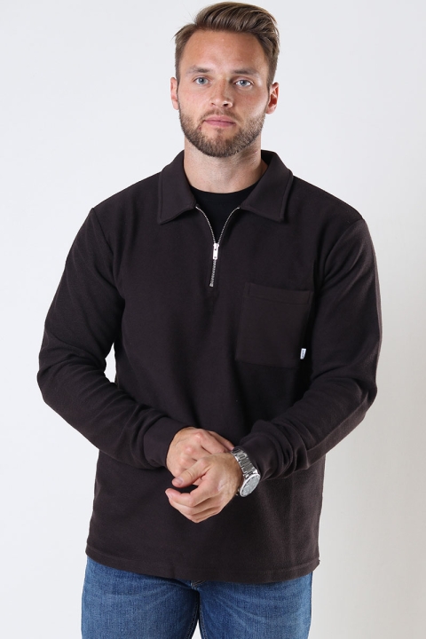 Woodbird Alter Half-Zip Polo Brown