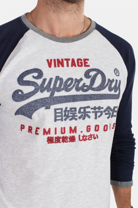 Superdry Premium Goods Raglan L/S T-skjorte Grey/Montana Blue