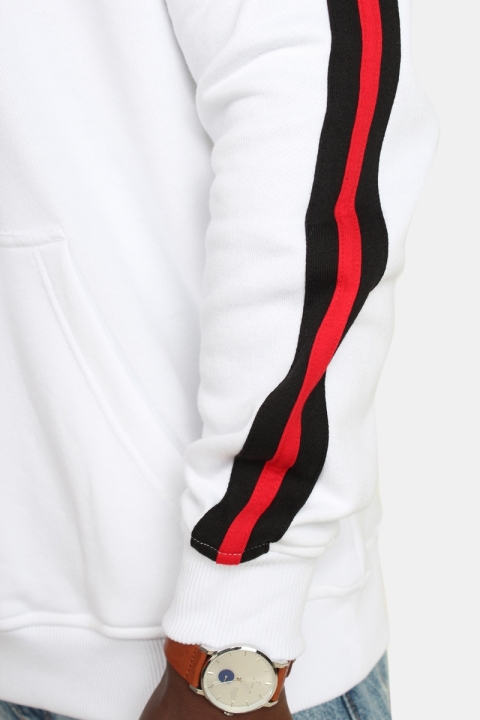 Klokkeban Classics TB2085 Stripe Shoulder Hoodie White/Black/Fire Red